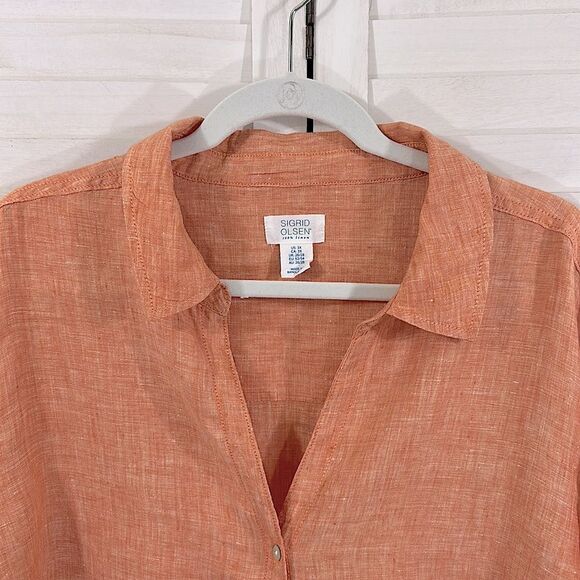 Sigrid Olsen Linen Size 3X Orange Long Sleeve Shirt Top - Picture 3 of 10